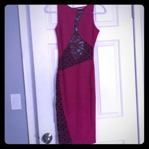 Pink and black lace cutout dress